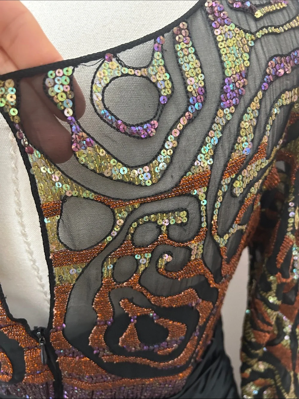 VTG  Neil Bieff Sequin beaded top maxi taffeta tulle lined cocktail opera dress